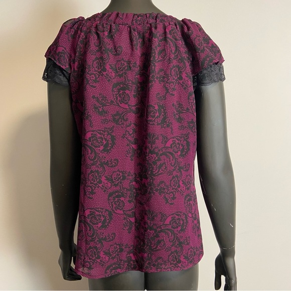 ⚪️ VTG NWT LAURA / Fred David paisley chiffon goth with lace trimming - Picture 2 of 8